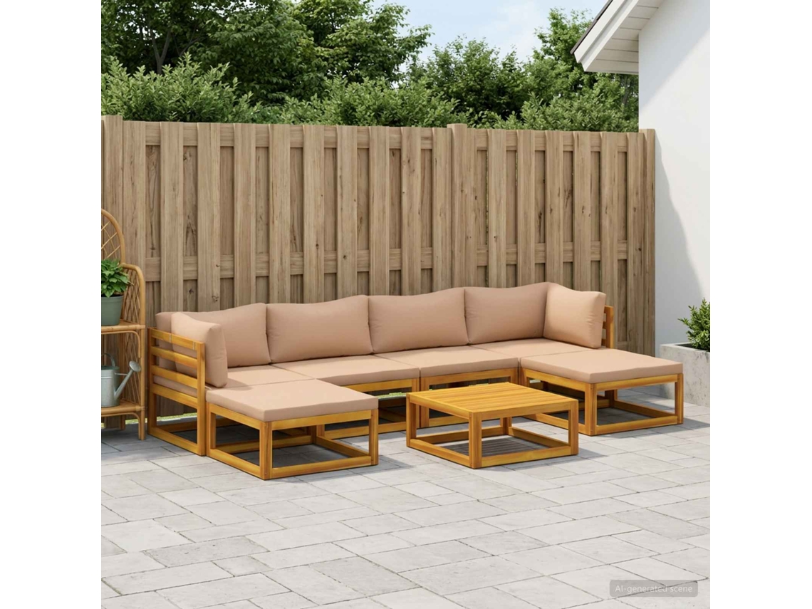 Vidaxl Conjunto De Sofás 7 Unid. Natural Madeira Sólida De Acácia