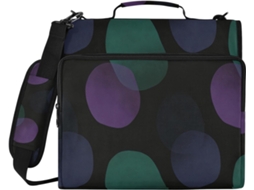 Pasta De 3 Argolas Redonda 1, 5 Polegadas Com Design Abstrato Na Cor Escura, Bolsos Extras E Alça De Ombro Organizador