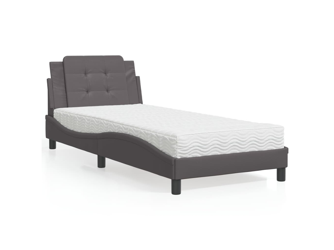 Cama Com Colchão 100x200 Cm Couro Artificial Cinzento