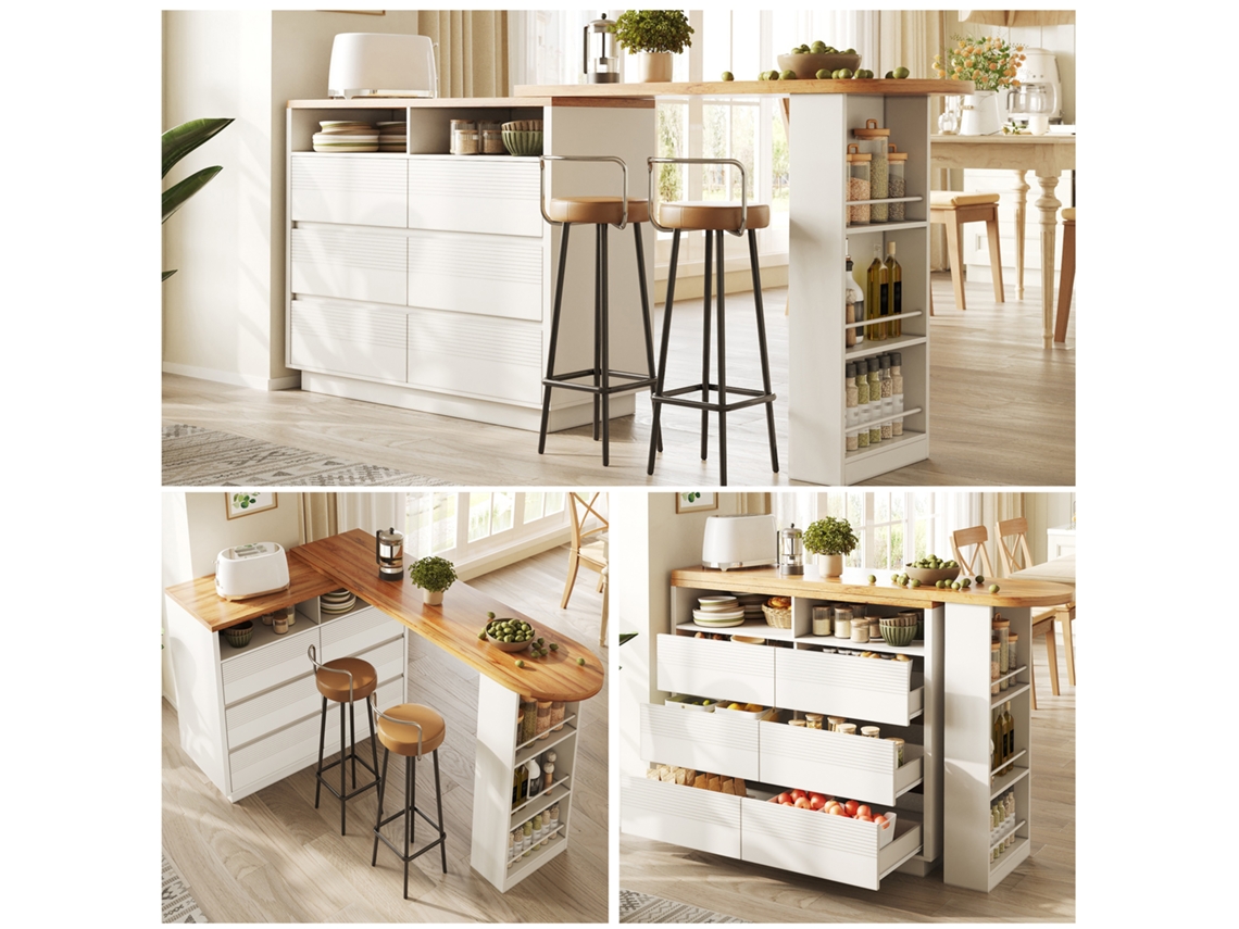 Mesa De Bar Extensível Com Armazenamento, 137-215x39x102.3cm, 6 Gavetas, Móvel, Moderna