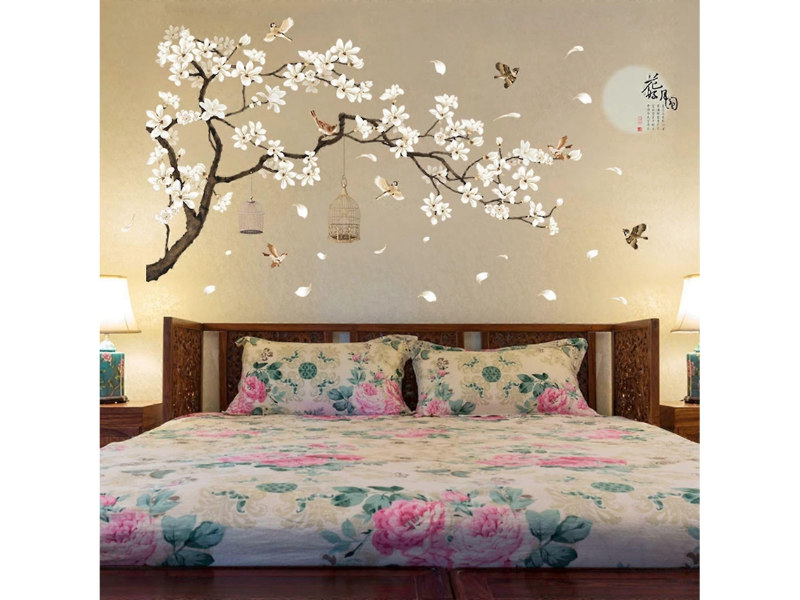 Rebe calcomanías de Pared Árbol Y Flores 187x128cm Decoración de Hogar Autoadhesiva Retirable para Sala Y Dormitorio