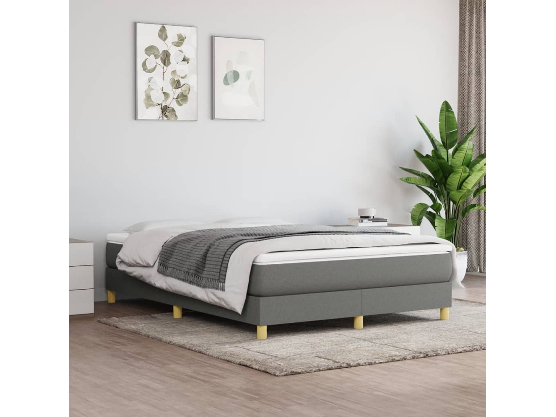 Vidaxl Cama Com Molas/colchão 140x200 Cm Tecido Cinzento-escuro