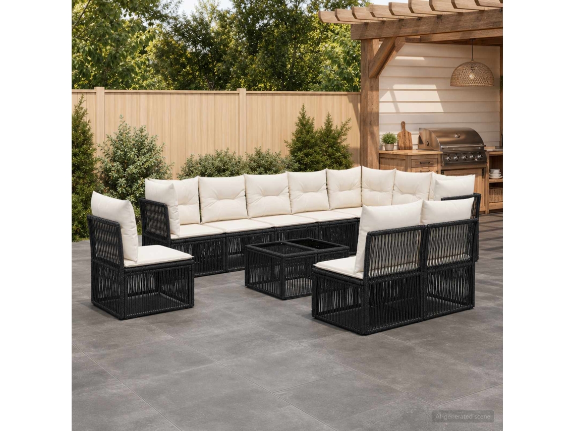 Vidaxl Conjunto De Sofá De Jardim 11 Unid. Preto Vime Pe