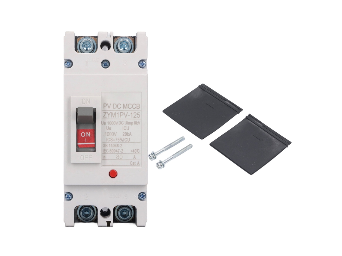 Interruptor de segurança isolador MCCB 2P para baterias solares DC 1000V 80A S/MARCA