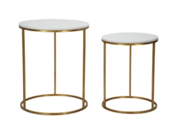 Conjunto De 2 Mesas De Centro Simply Marble - Metal Dourado E Tampo De Mármore Branco, Ø 52x63-42x53 Cm - Coleção Style - Código Do Produto: 940
