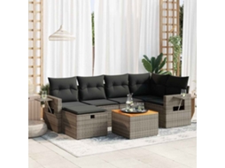 Vidaxl 7 Pcs Conjunto Sofás P/ Jardim C/ Almofadões Vime Pe Cinzento