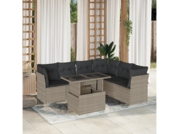 Vidaxl 7 Pcs Conj. Sofás Jardim com Almofadões Vime Pe Cinzento claro
