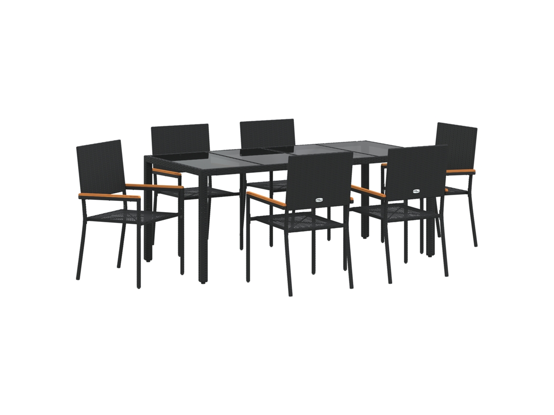 Conjunto 7 Conjunto De Jantar Para Exterior Vidaxl Preto Vime Pe (190 X 90 X 75 Cm)