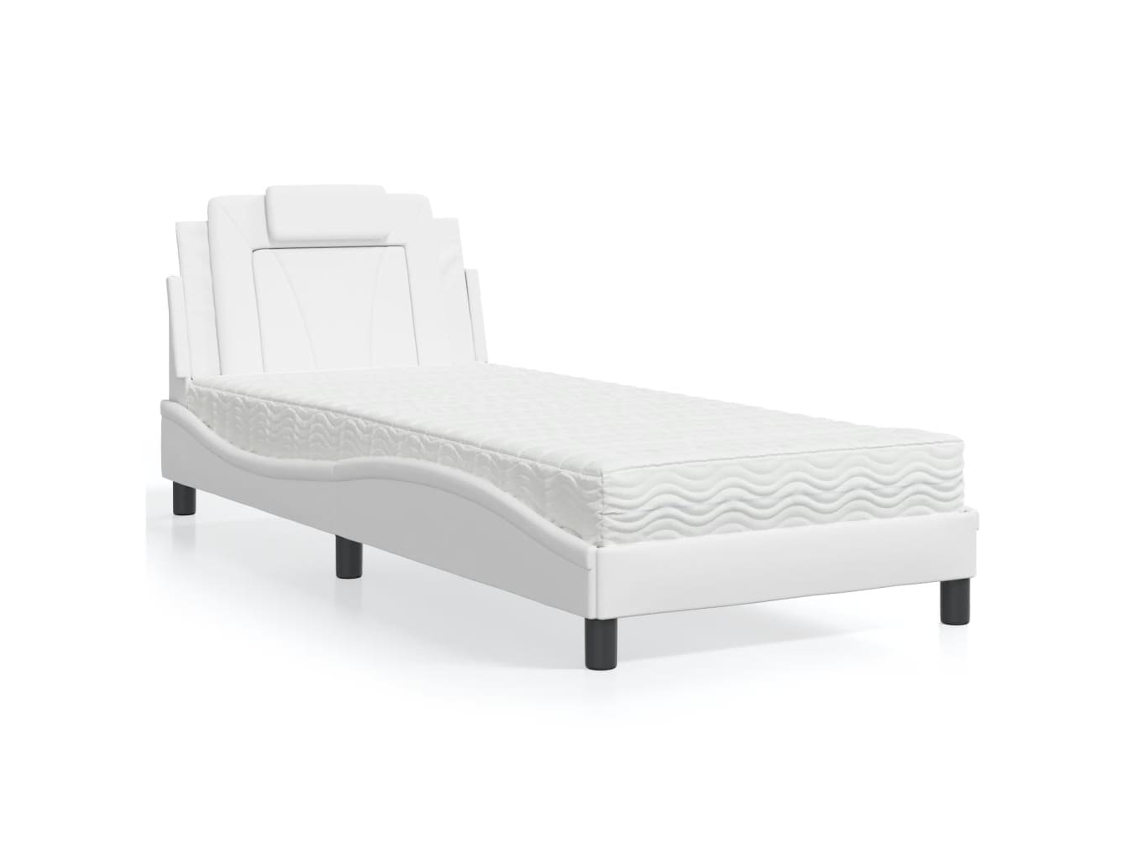 Cama Com Colchão 80x200 Cm Couro Artificial Branco
