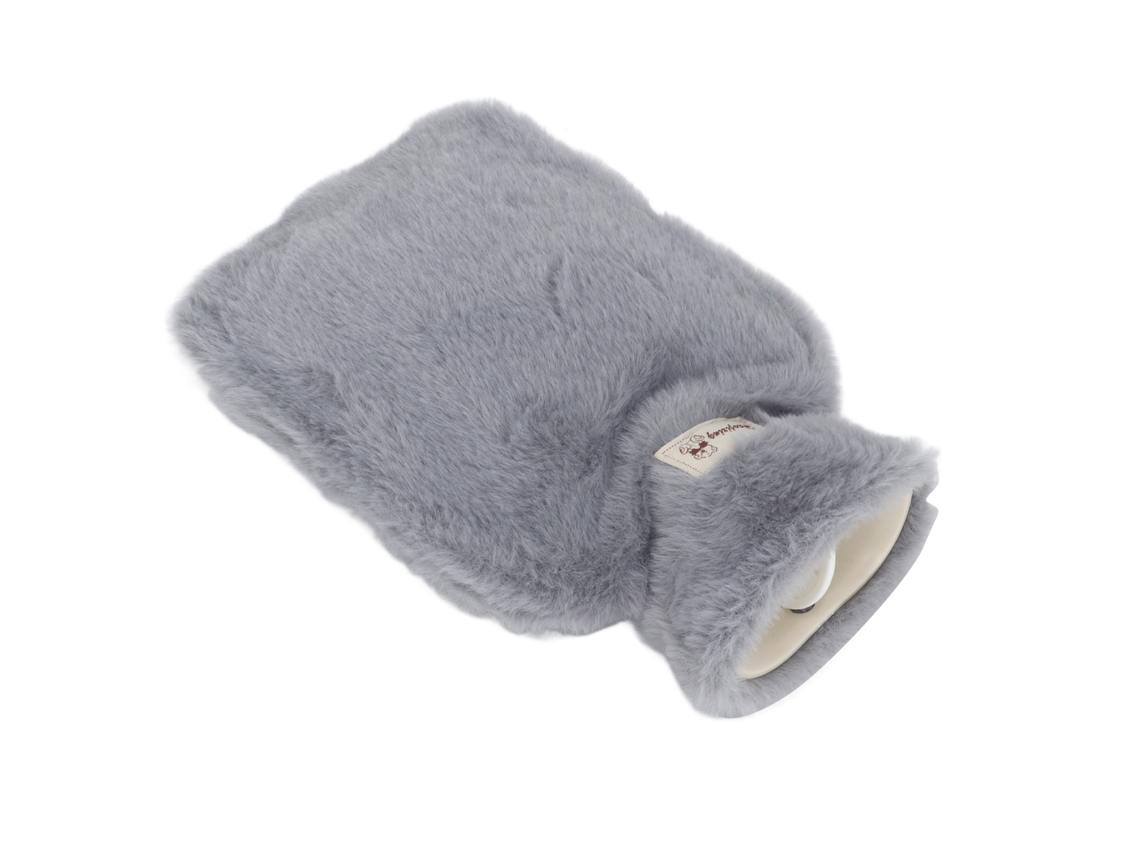 Bolsa de Água Quente de Pelúcia 1000ml com Boca Larga, Textura Antiderrapante e Capa Lavável Suave para Escola e Escritório, Cor Cinza Claro