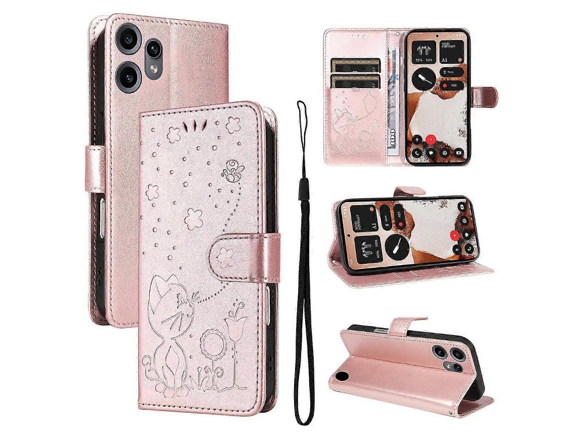 Capa De Celular Flip Em Couro Com Estampa De Gato E Abelha Para Celular Cmf Phone 2 Pro, Da Nothing.