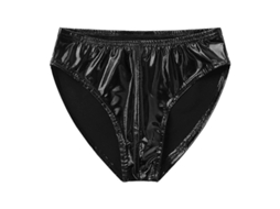 Calcinha Boxer Masculina de Couro Patente Wet Look com Cintura Elástica para Club e Dança de Pole Preto a