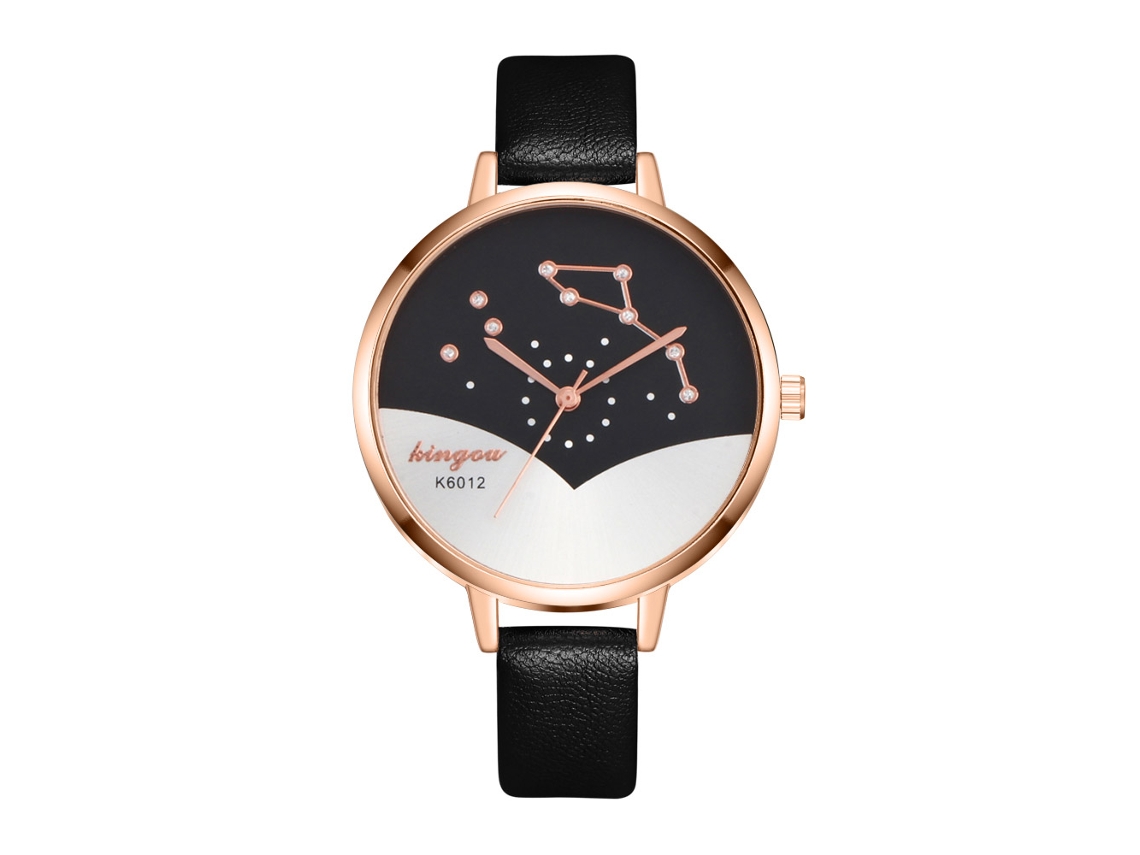 Relógio de Pulso Feminino Simples Casual Quartzo Analógico Pulseira Pu Preto
