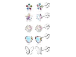 Brincos, 5 Pares De Brincos De Aço Inoxidáve Com Zircônias Coloridas Spqment