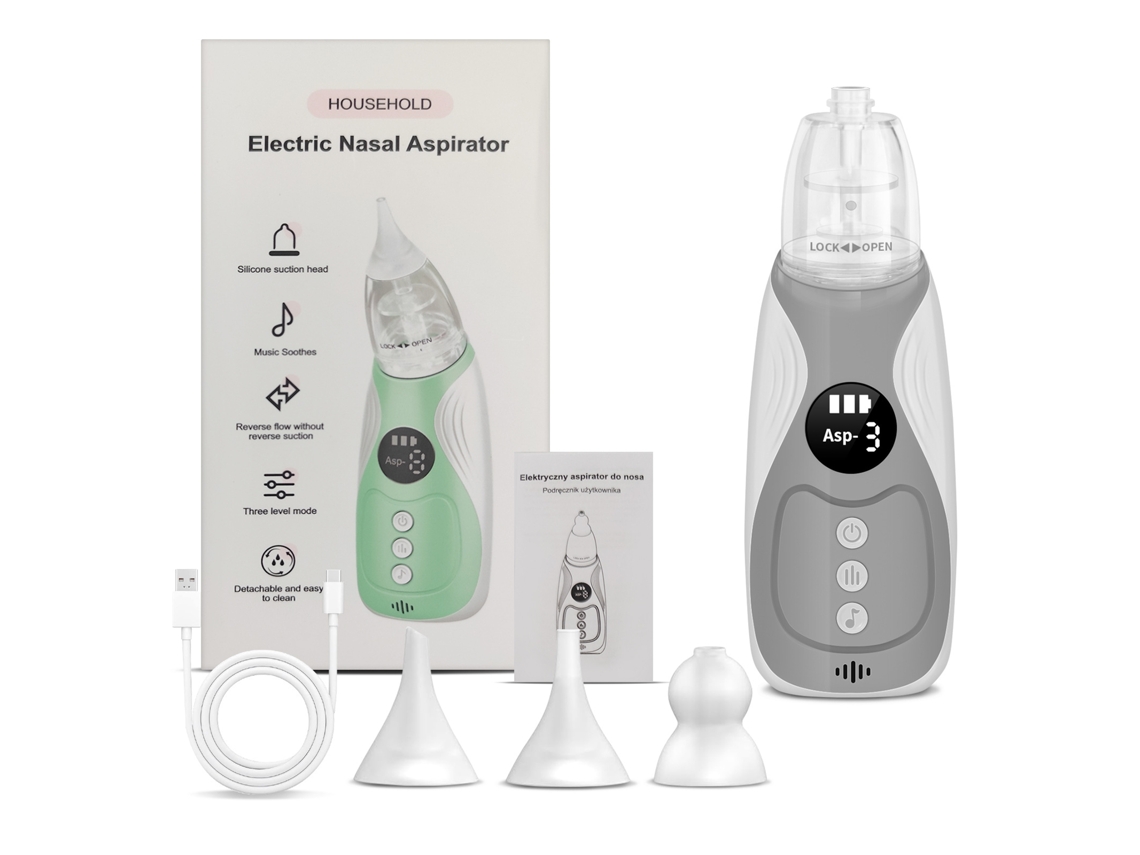 Aspirador Nasal Elétrico Para Bebés, 3 Pontas De Silicone, Anti-retorno, Recarregável Usb, Com Música Calmante