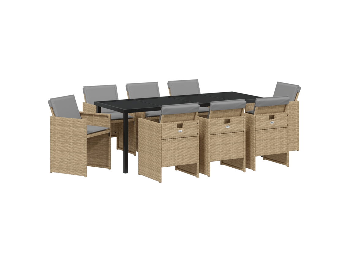 Conjunto 9 Conjunto De Jantar Para Jardim Vidaxl Bege Vime Pe (200 X 80 X 73 Cm)