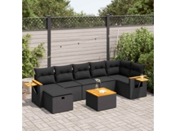 Vidaxl 8 Pcs Conjunto Sofás De Jardim Com Almofadões Vime Pe Preto