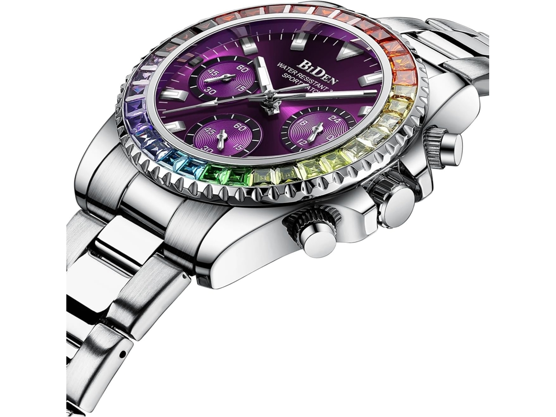 Lurelia Relógio Cronógrafo Feminino, Data/calendário, Luminoso, Detalhes Com Strass, Aço Inoxidável, Resistente À Água 30m, Prata