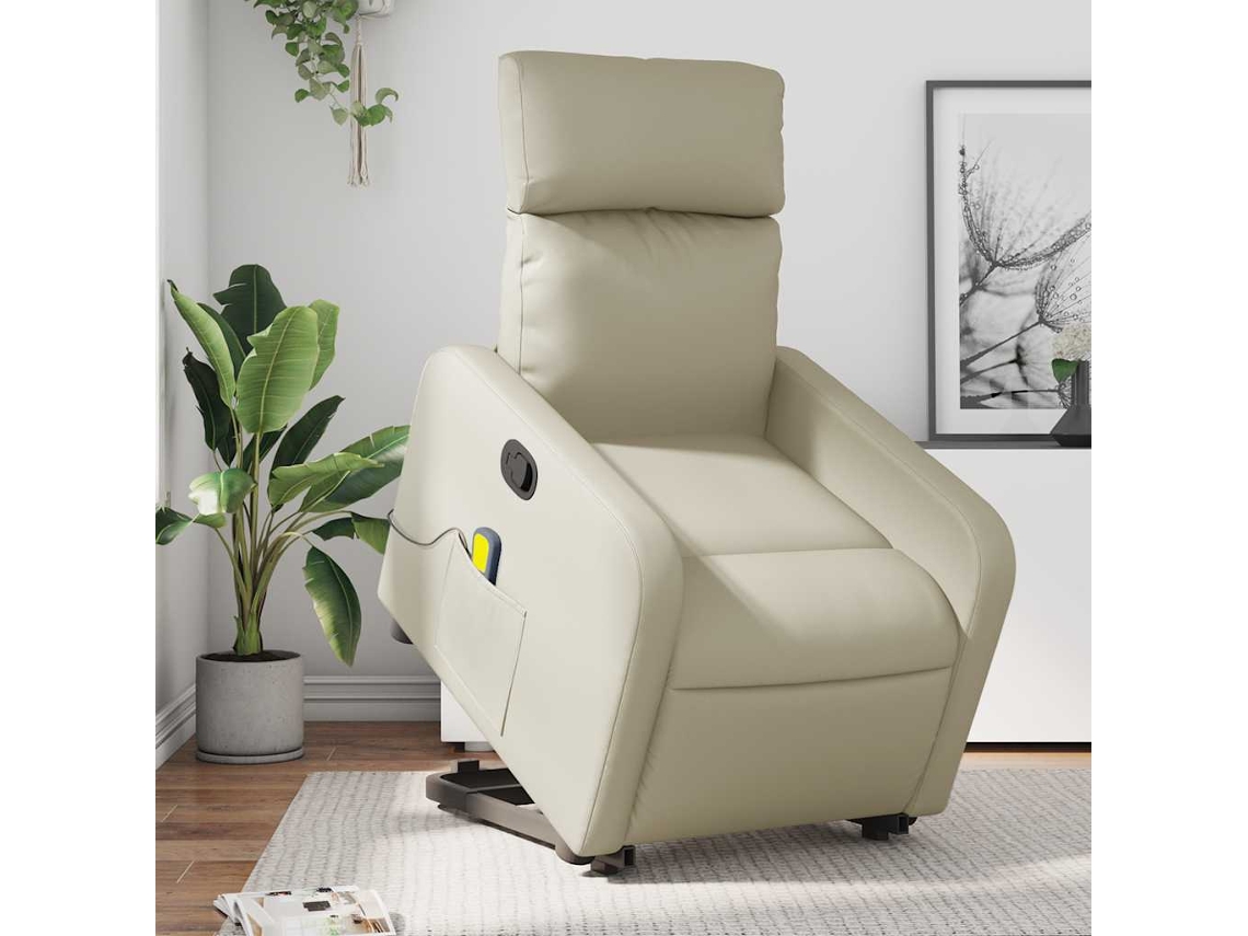 Vidaxl Poltrona Reclinável De Massagens Couro Artificial Cor Creme