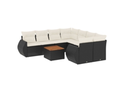 Conjunto de 9 Sofás para Jardim com Almofadões Vime Pe Preto MAISON EXCLUSIVE (9 pcs)