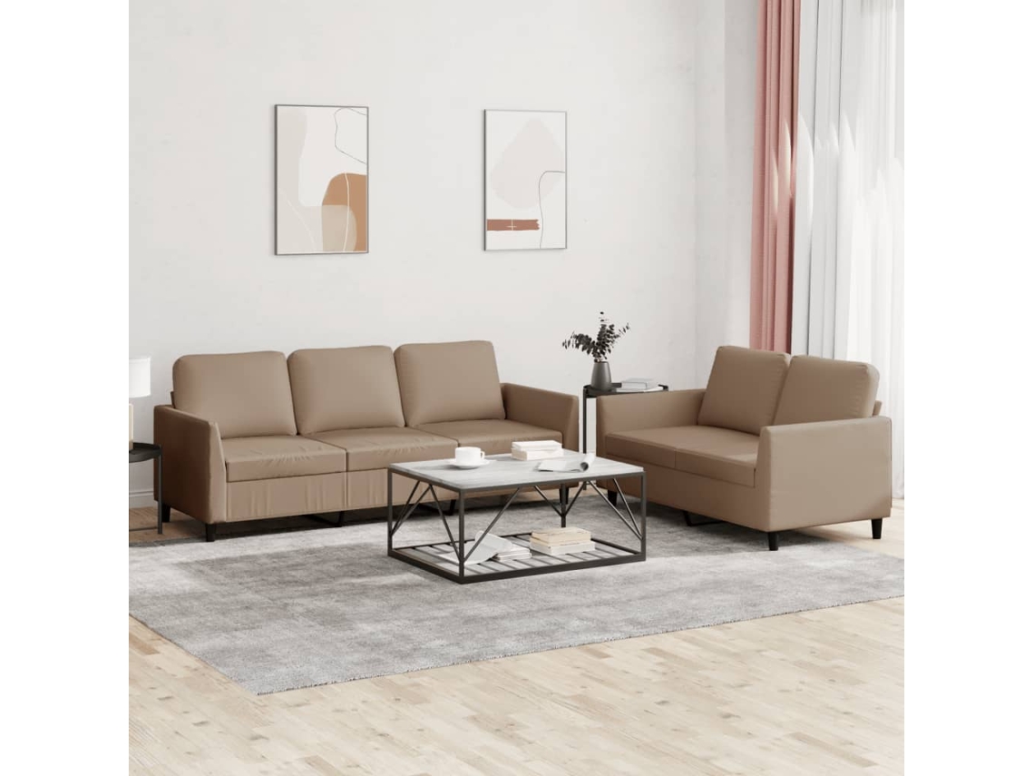 Vidaxl 2 Pcs Conjunto Sofás C/ Almofadões Couro Artif. Cor Cappuccino