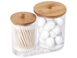 Suporte Para Discos De Algodão Com Tampa De Bambu, Suporte Acrílico Para Cotonetes, Recipiente Para Discos De Algodão D Aquaforge