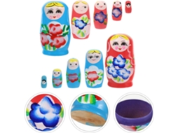 Conjunto de 2 Bonecas Russas Bonecas Russas para Crianças Brinquedos de Bonecas de Madeira Azul Rosa JEDBESETZT