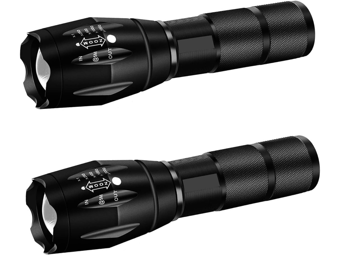 Linterna Militar - Alto Lumen - 5 Modos - Resistente Al Agua Ip65 - Linterna Táctica Led - Paquete De 2 - Enfoque Telescópico - 15 Cm