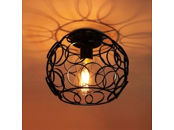 Rebe lâmpada de Teto Vintage Industrial com Jaula de Metal 25cm Design Geométrico Acessório de Luz E27 (preto Redondo)