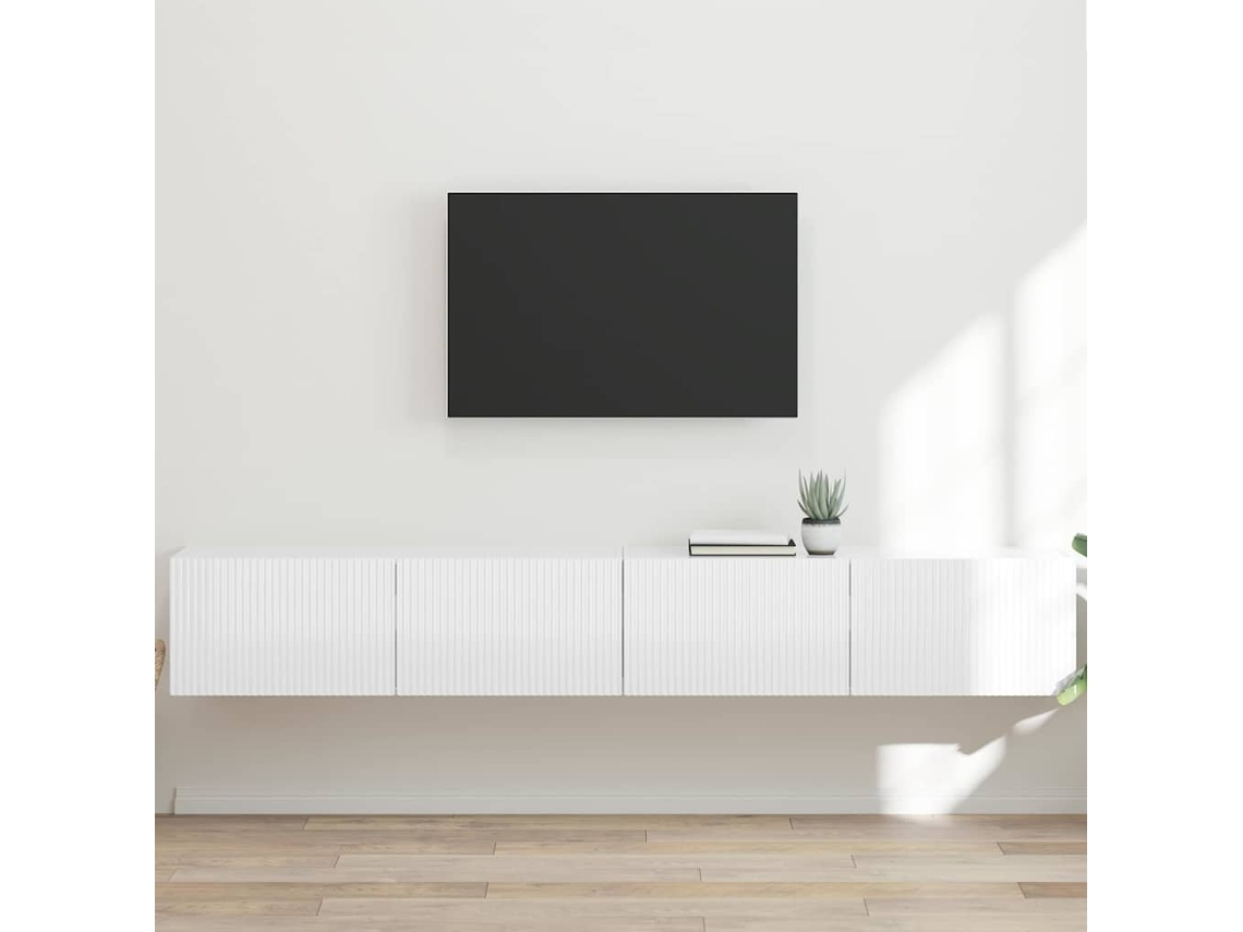 Vidaxl Armário De Tv De Parede 2 Pcs Branco Brilhante