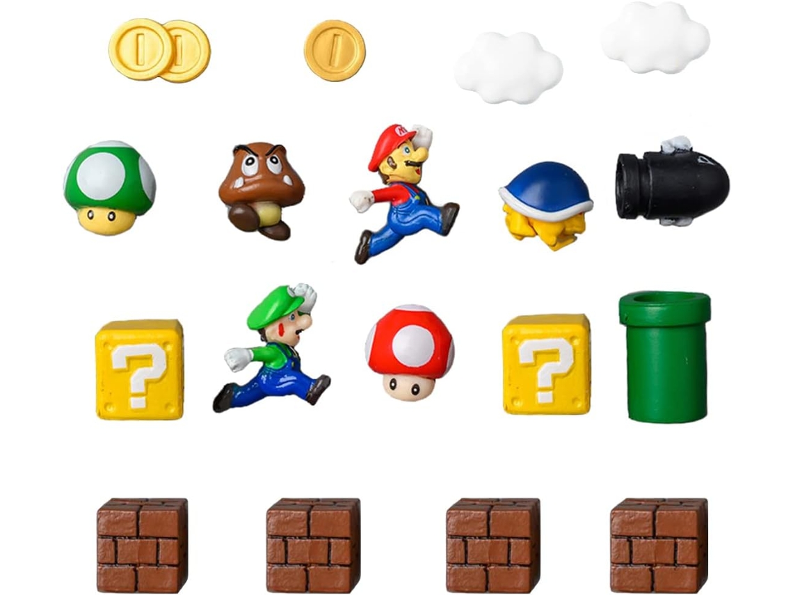 Conjunto De 18 Mini Imãs De Geladeira 3d Super Mario Brothers Para Quadro Branco Ou Armário Amarelo, Verde. Aquaforge