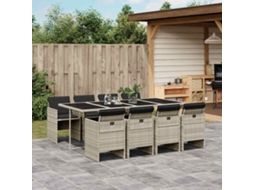 Conjunto 9 Peças Jantar P/ Jardim C/ Almofadões Cinza Claro Dkd Home Decor