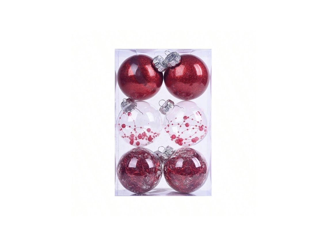 Bola De Natal De Plástico Com Faixas De Glitter Vermelha 8cm Igvtrade