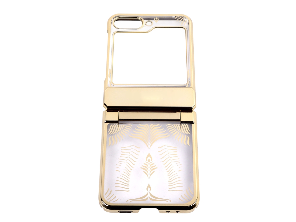 Mali capa de Celular Anti queda e Protetora para Galaxy Z Flip 5 com Moldura Eletroplatada e Hinge Dourado