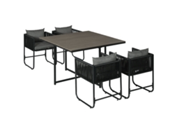 Conjunto de Jantar Externo com 5 Peças, Poliuretano, Almofada, À Prova de Intempérie, Preto Cinza | S/MARCA