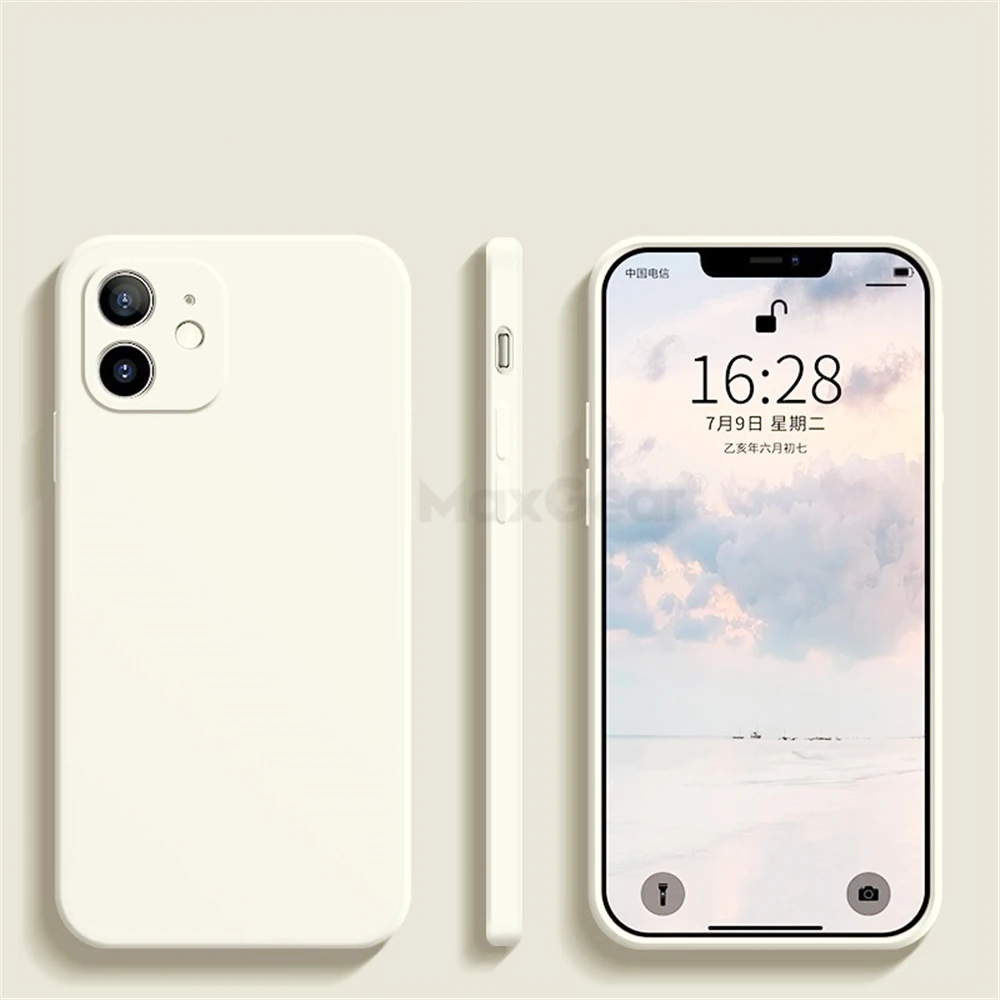 Capa Quadrada De Silicone Líquido Para Iphone 12 (branco Antigo), À Prova De Choque E Macia.