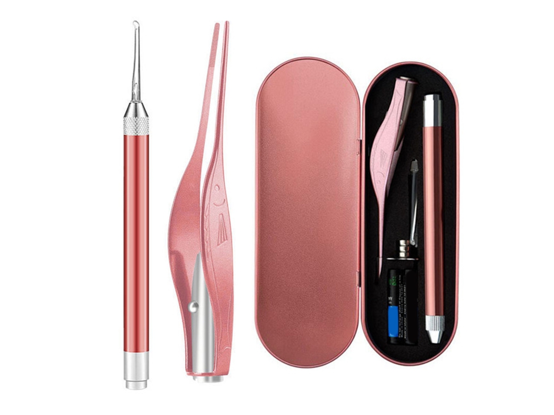 Kit De Ferramentas Para Limpeza De Ouvidos Com Luz Led, Pinças E Caixa De Armazenamento Metálico - Cuidado Auricular