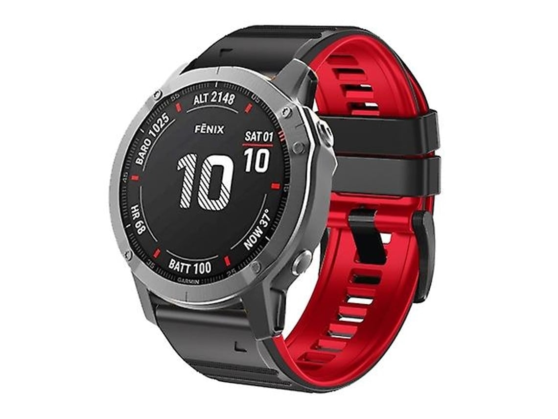 Pulseira Garmin Fenix 7/ 7x/ 6/ 6x/ 5/ 5x 26 Mm, Silicone Bicolor, Preta E Vermelha., Acabamento Moderno