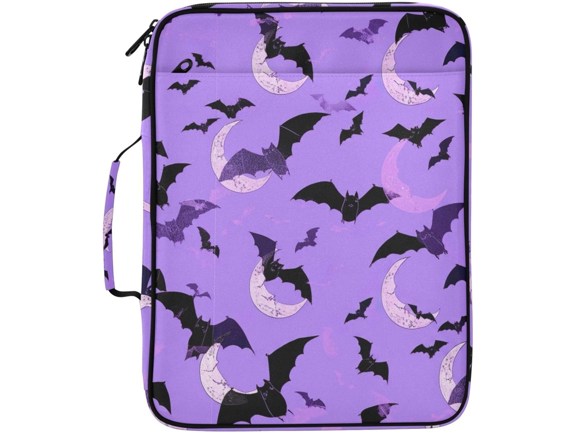 Pasta Expansível De Halloween Com Morcegos Pretos E Roxos, Organizador De 3 Argolas Com 7 Bolsos Sanfonados Escola