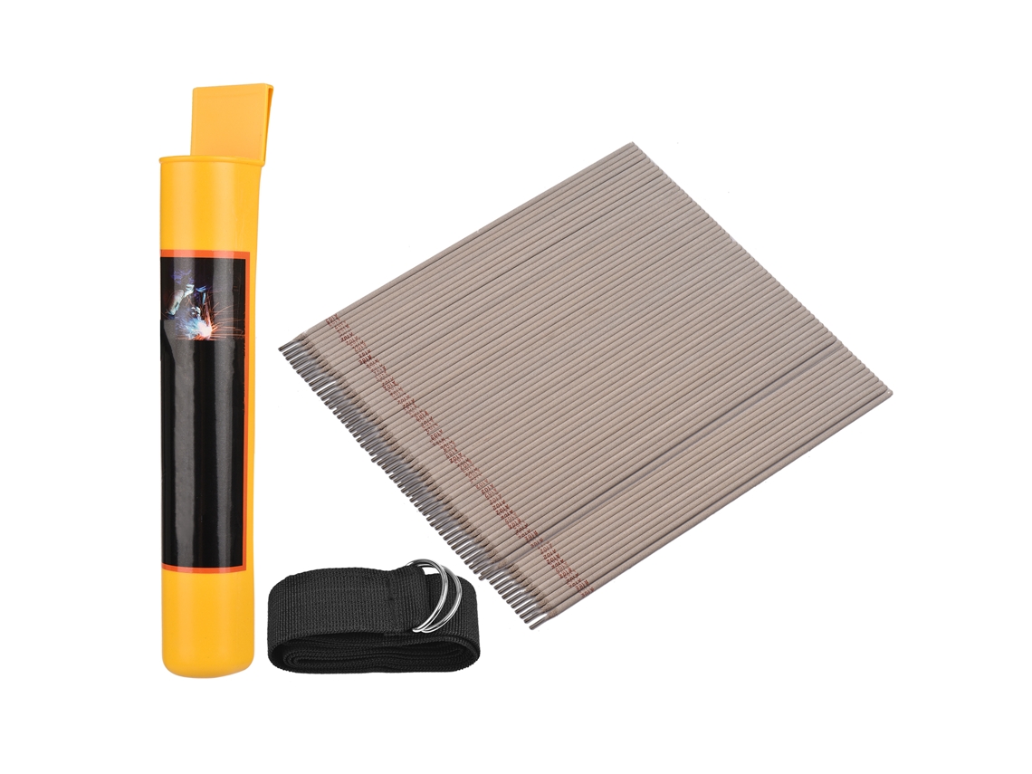Conjunto de 60 eletrodos de solda em aço inoxidável 2,5x350mm, acessórios para soldagem e corte, com estojo para armazenamento.
