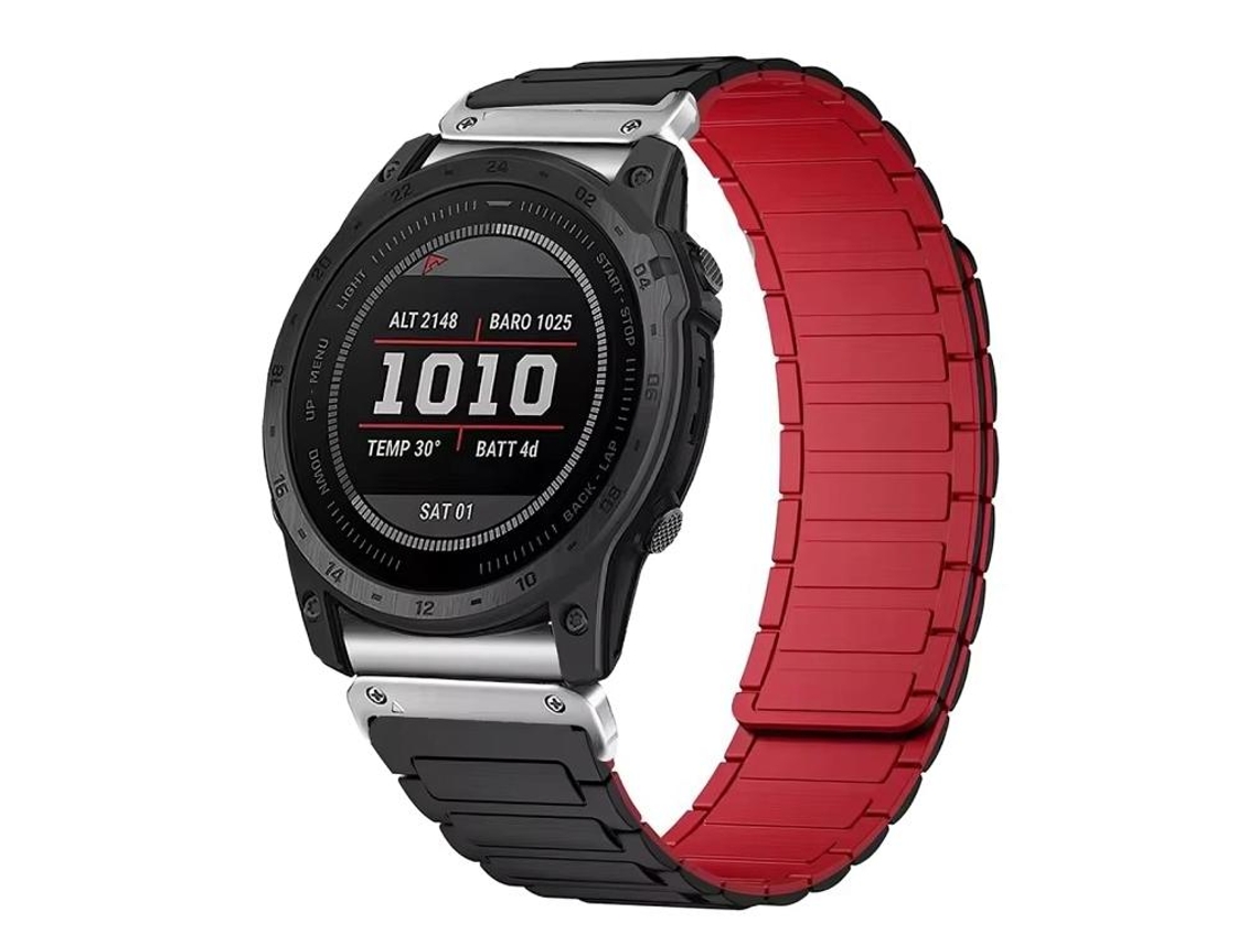 Bracelete para Garmin Silicone Magnético com três contas e conector preto, vermelho e prateado XIAOMOYU (20mm)