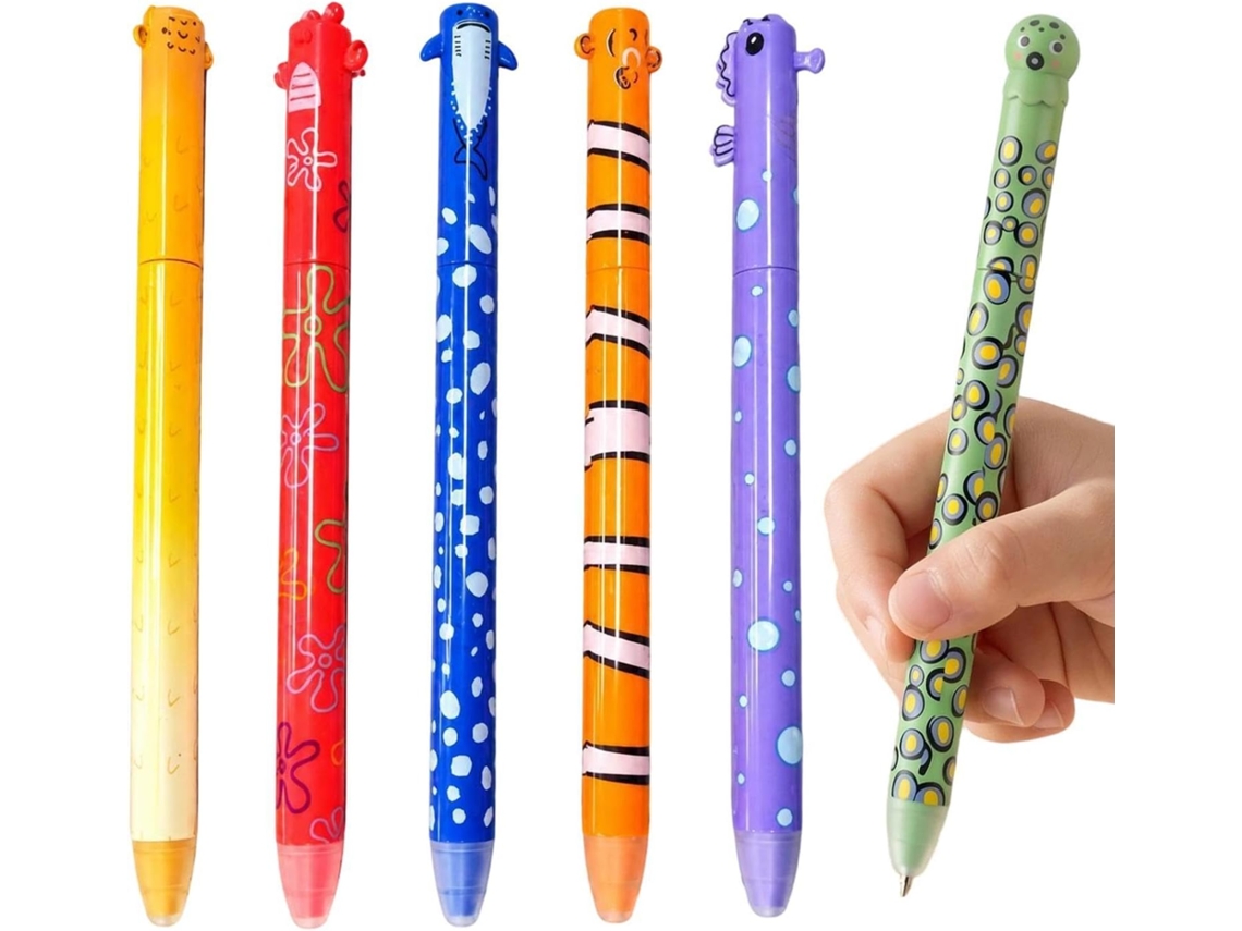 Canetas Em Gel Apagáveis, 6 Unidades, Formatos De Animais, Cores