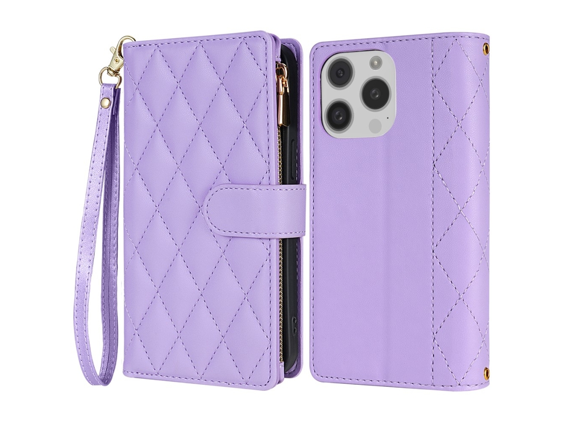 Capa Pega Para Iphone 15 Pro Max Pele Sintética Roxo