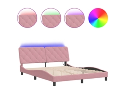 Estrutura de Cama com Led Sem Colchão Veludo Rosa MAISON EXCLUSIVE (160x200 cm)