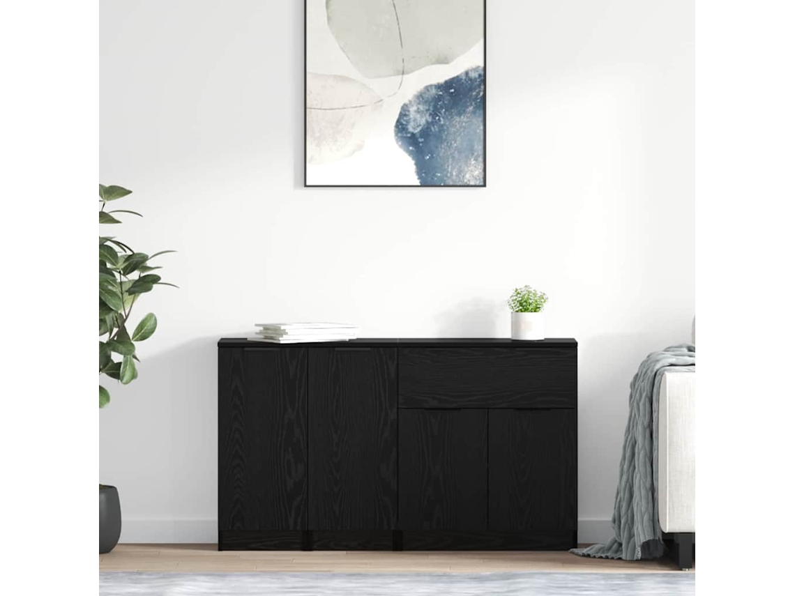 Vidaxl Buffet Com Gaveta 3 Pcs Carvalho Preto Madeira Processada