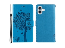 Capa Em Couro Pu, Para Iphone 16 Plus, Azul