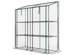 Fogão de Jardim Transparente 3 Andares Com Prateleiras, Inclinado Telhado E Portas Zíper, 143x46x141/151 Cm,
