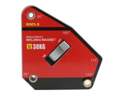 Suporte magnético para soldagem industrial de pequeno porte com interruptor liga/desliga único e grampo magnético.