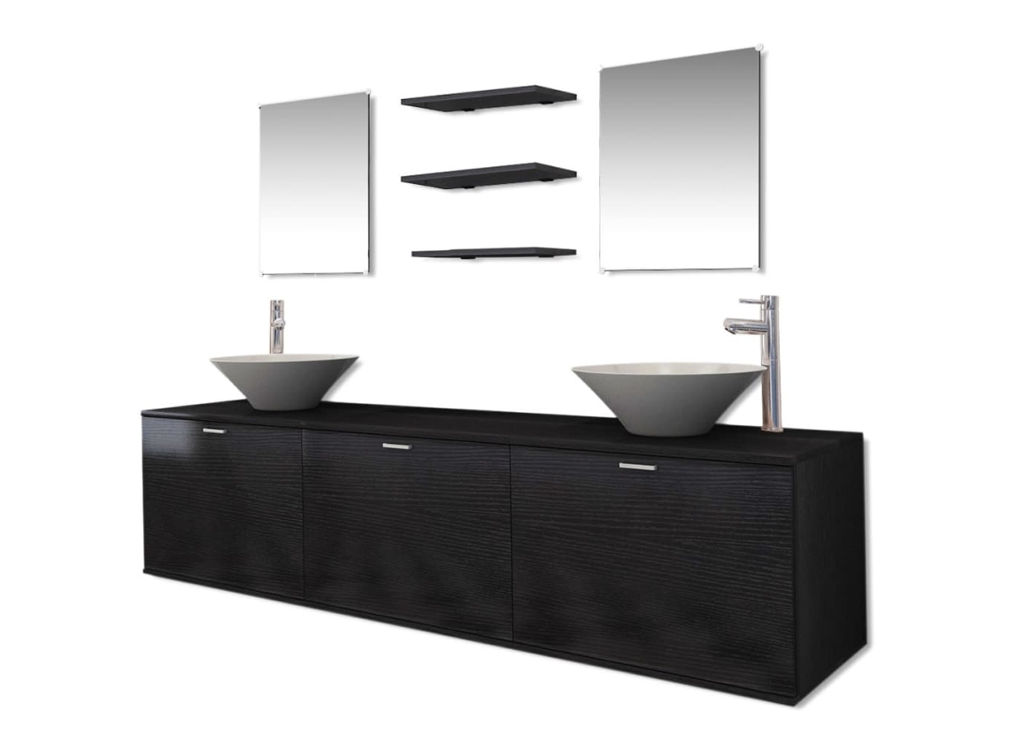 Conjunto 10 móveis casa de banho VIDAXL + bacia com torneira preto