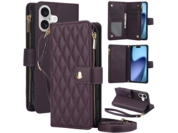 Capa Para Iphone 17 Em Couro Com Zíper Em Formato De Losango E Cordão.
